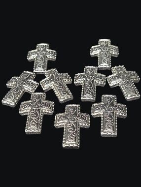Set of 9 Decorative Silver-Tone Cross Charms For A Bracelet- Charms Only